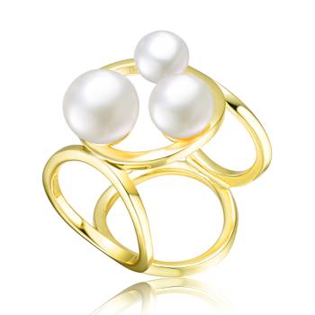 Pear Shape Pearl Cluster Ball Ring In 14K Gold Over Sterling Silver