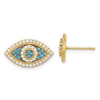 Rhodium Over 14k Yellow Gold Polished Blue and White Cubic Zirconia Evil
Eye Stud Earrings