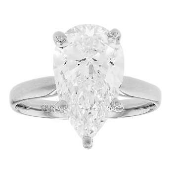 Lab-Grown Diamond Pear Shape Solitaire Ring In 14K White Gold 4.00ct
