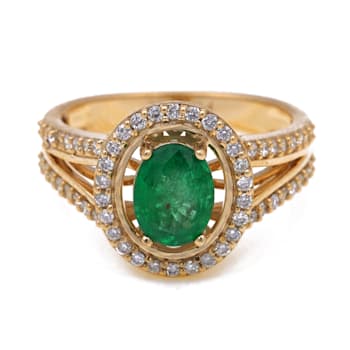 1.07 Ctw Emerald With 0.42 Ctw White Diamond Ring in 14K YG