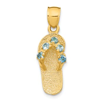 14k Yellow Gold 3D Textured Cubic Zirconia December Birthstone Flip Flop Pendant