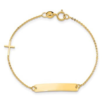 14K Yellow Gold Polished 5.5-inch Cross ID Bracelet