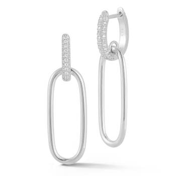 Rachel Zoe Oval Shape CZ Drop Earrings in Rhodium Over Sterling Silver