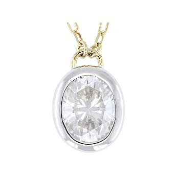 Two-Tone Moissanite Oval Solitaire Necklace In 14K Gold And
Platinum-Enhanced Sterling Silver 2.10ct DEW