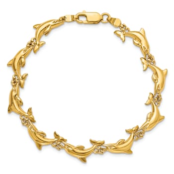 14k Yellow Gold Polished 3D Reversible Dolphin Bracelet