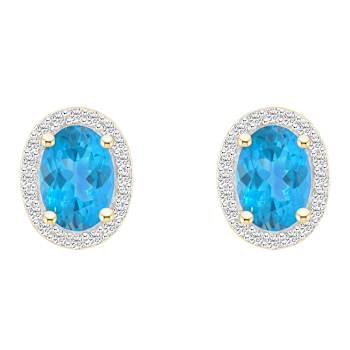 7x5mm Oval Blue Topaz And Created White Sapphire 10k Yellow Gold Halo
Stud Earrings