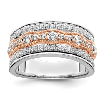 14K Two-tone White and Rose Gold Diamond Wedding Band 1.03ctw