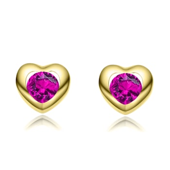 Ruby Color CZ Heart Stud Earrings In 14K Gold Over Brass