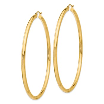 14k Yellow Gold 2 3/4" Polished Tube Hoop Earrings