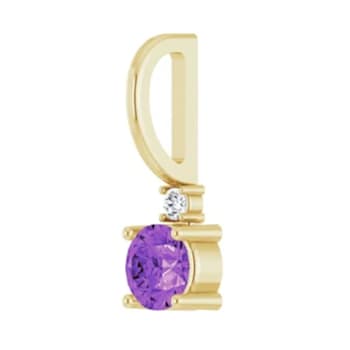 14K Yellow Gold 4mm Amethyst and Diamond Pendant