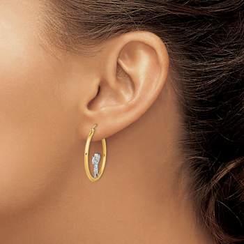 14K Yellow Gold and Rhodium Over 14K Yellow Gold Textured 1 3/16"
Angel Hoop Earrings