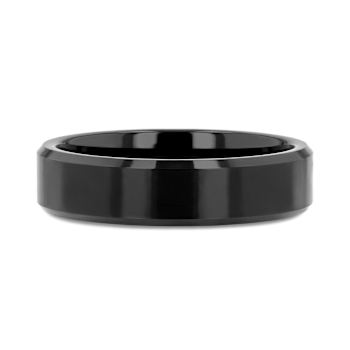 INFINITY Black Tungsten Ring with Beveled Edges 6mm