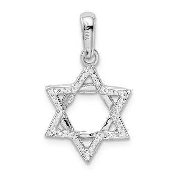 Rhodium Over 14k White Gold Textured Star of David Pendant