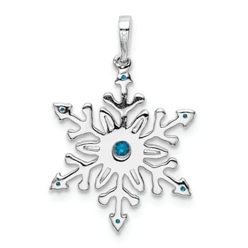 Rhodium Over 14k White Gold Blue and White Diamond Snowflake Pendant