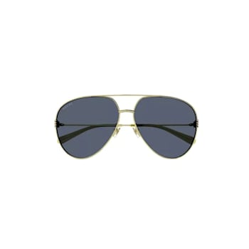 Gucci Gold Tone Yellow Aviator Frame / Blue Lens Sunglasses