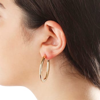 18K Yellow Gold Over Sterling Silver Fancy Pave' & Polished
1-1/2" Oval Hoop Earrings