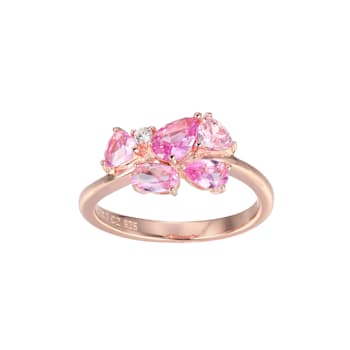 Created Pink Sapphire and Pink Cubic Zirconia Rhodium Over Sterling
Silver Ring 1.57ctw