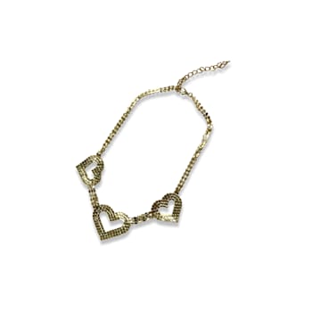 Gold Tone, AB Rose Crystal Heart Necklace.