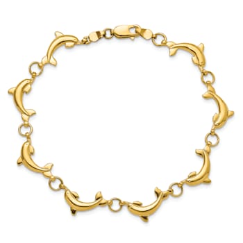 14k Yellow Gold Polished Dolphin Bracelet