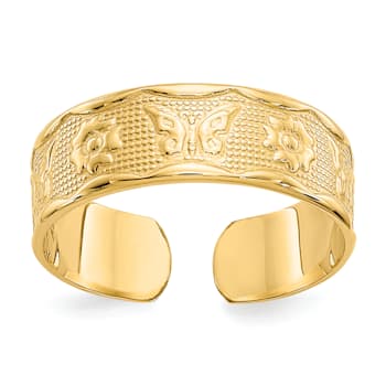 14K Yellow Gold Flower and Butterfly Toe Ring