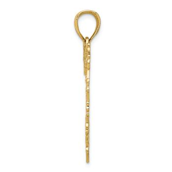 14k Yellow Gold Polished and Textured Floral Border Heart Pendant