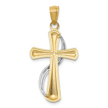 14K Yellow and White Gold Polished Cross with Drape Pendant