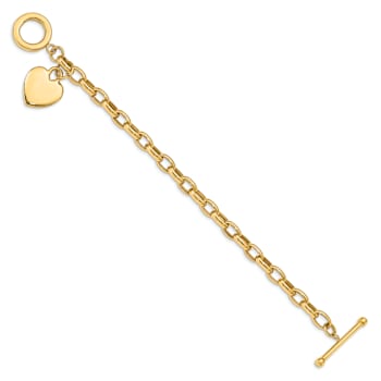 10k Yellow Gold Cable Link Heart Charm Bracelet