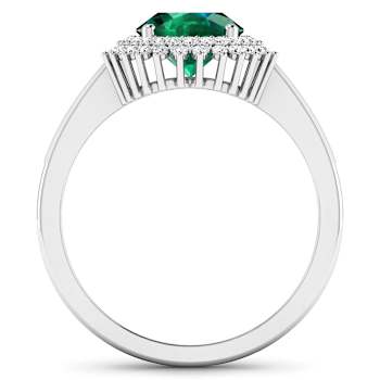 14K White Gold Green Emerald and White Diamond Oval Halo Ring 2.05ctw