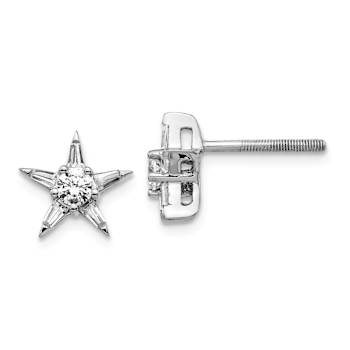 Rhodium Over 14K White Gold 10mm Star Shaped Stud Earrings with Diamonds