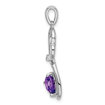 Rhodium Over 14k White Gold Amethyst and Diamond Heart Pendant