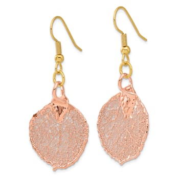 24k Rose Gold Dipped Aspen Leaf Shepherd Hook Earrings