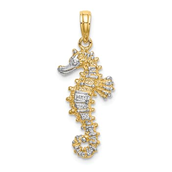 14K Two-tone Gold  Textured 3D Seahorse Charm