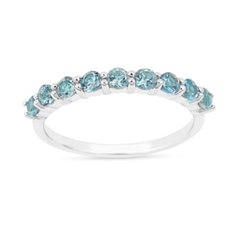 Round Blue Topaz Sterling Silver Anniversary Style Stackable Band Ring, 0.90ctw