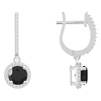 6mm Round Black Onyx 1/3 ctw Diamond Rhodium Over Sterling Silver Halo
Dangle Earrings