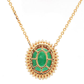 3.50 Ctw Emerald and 0.46 Ctw White Diamond Pendant in 14K YG