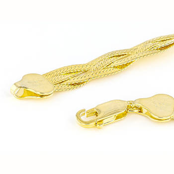 Diamond-Cut Braided Herringbone Bracelet In 18K Gold Over Sterling Silver