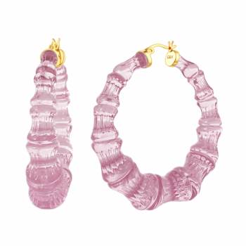 14K Yellow Gold Over Sterling Silver Bamboo Acrylic Hoops in Winter Rose