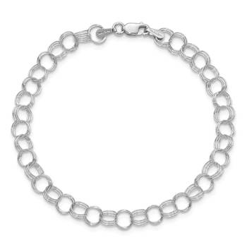 Rhodium Over 14k White Gold 6mm Triple Link Charm Bracelet