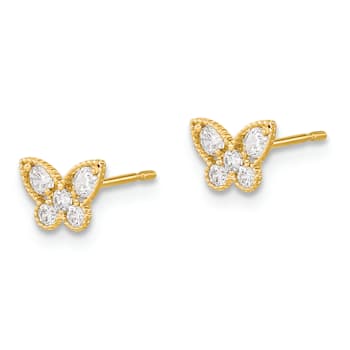 14K Yellow Gold Kids Cubic Zirconia Butterfly Post Earrings