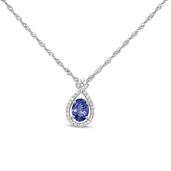 Rhodium Over Sterling Silver 8x6mm Oval Tanzanite and Cubic Zirconia
Pendant 1.25ctw