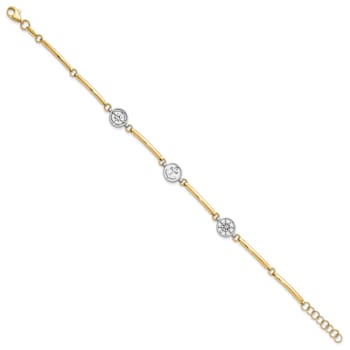 14K Two-tone Gold Polished Compass and Anchor Link Bracelet