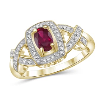 Red Ruby with White Diamond Accent 14K Gold Over Sterling Silver Ring 0.60ctw