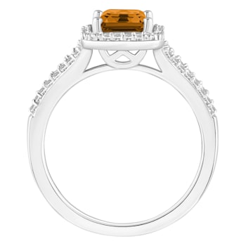 8x6mm Emerald Cut Citrine 1/4 ctw Diamond Rhodium Over Sterling Silver
Halo Ring