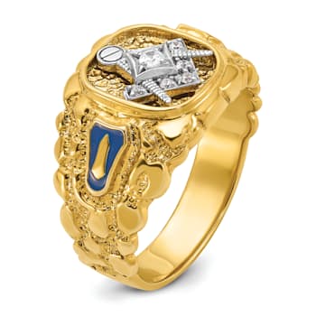 10K Two-tone Yellow and White Gold Nugget Textured Diamond Blue Lodge
Masonic Ring 0.1ctw