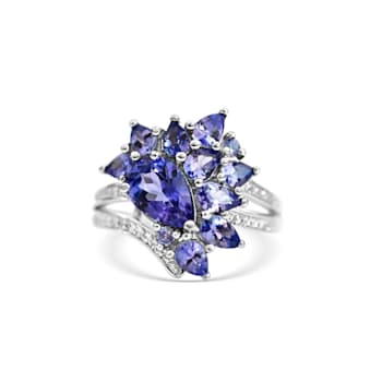 Rhodium Over Sterling Silver Mixed Shape Tanzanite and White Zircon Ring 2.93ctw