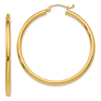 14k Yellow Gold 1 9/16" Polished Tube Hoop Earrings