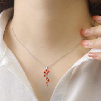 Peach Orange Lab Created Padparadscha Sapphire and CZ Rhodium Over
Silver Pendant Necklace