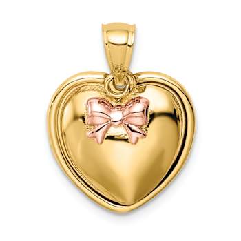 14k Yellow Gold and Rhodium Over 14k Yellow Gold I Love You Textured in
Heart Pendant