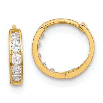 14K Yellow Gold 2mm Cubic Zirconia Huggie Hoop Earrings