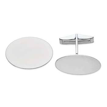 Rhodium Over 14K White Gold Men's Oval Cuff Links